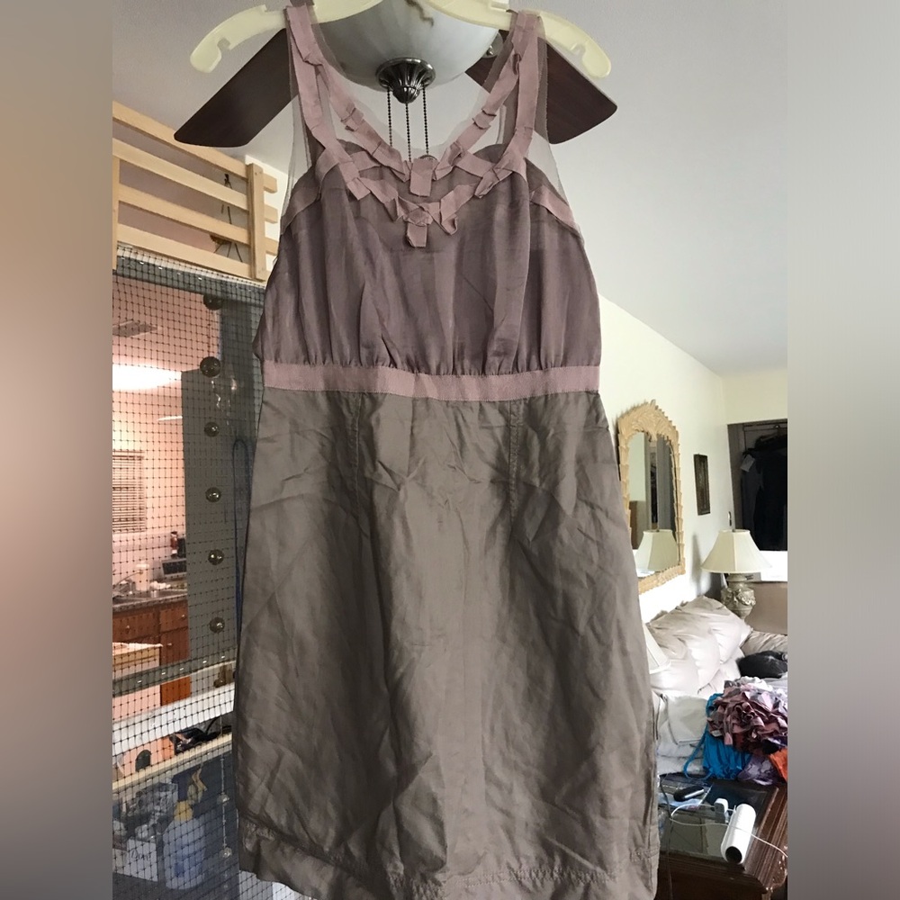 ANN TAYLOR LOFT petites 6PTaupe - Dusty Rose Sleeveless Ruffle Detail DressNEW